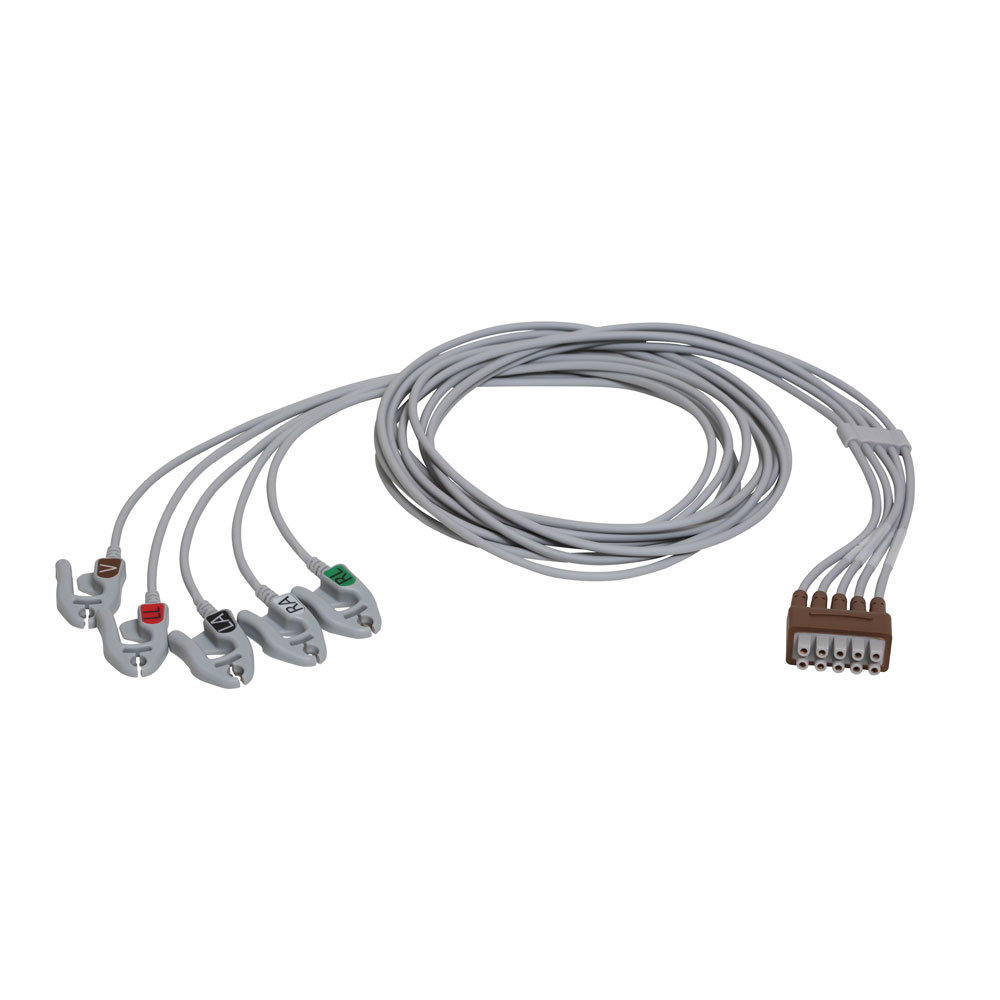Conjunto de derivaciones de ECG, 5 vías, agrupado, garra, AHA, 130 cm/51 pulg. Conjunto de derivaciones de ECG, 5 vías, agrupado, garra, AHA, 130 cm/51 pulg.